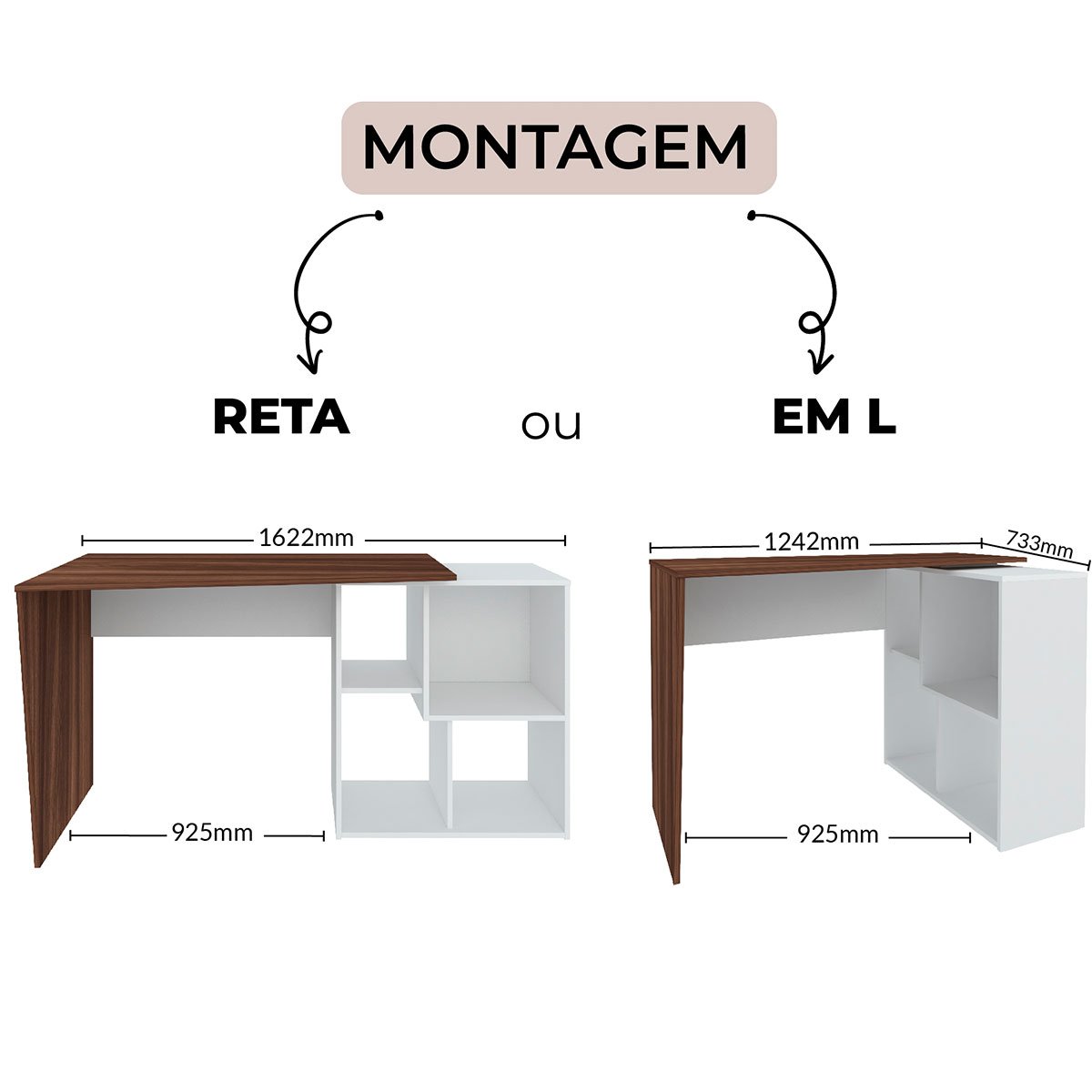 Mesa Escrivaninha em L com Nichos Duran Ipê/Branco