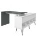 Mesa Escrivaninha em L com Porta e 6 Nichos Hawaii Branco/Grafito