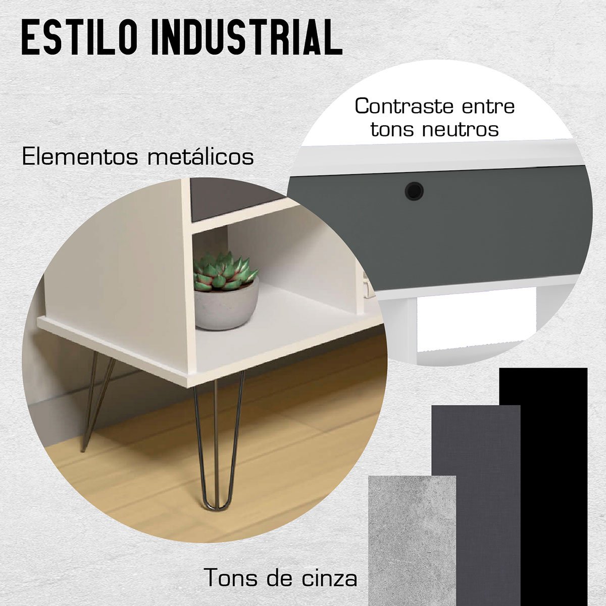 Mesa Escrivaninha em L com Porta e 6 Nichos Hawaii Branco/Grafito