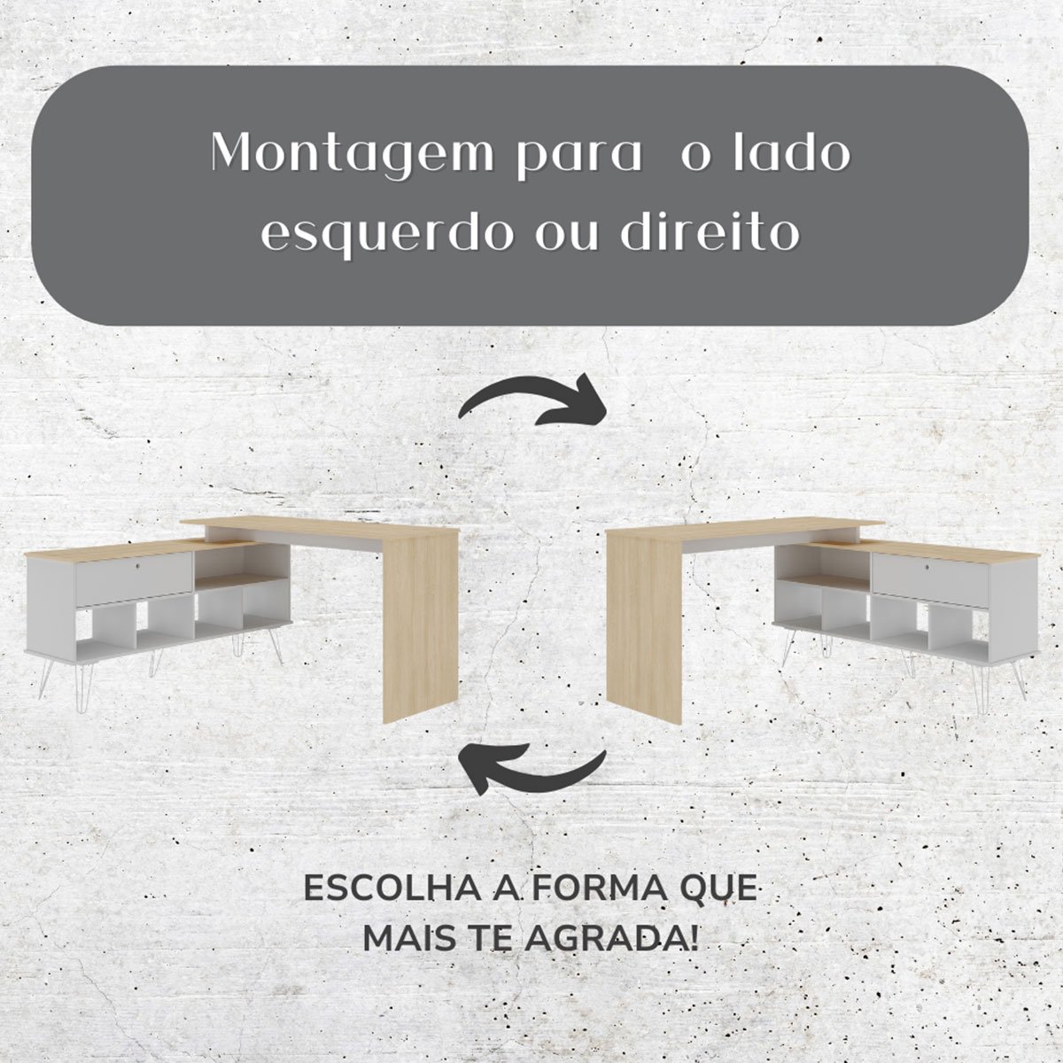 Mesa Escrivaninha em L com Porta e 6 Nichos Hawaii Carvalho/Branco