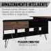 Mesa Escrivaninha em L com Porta e 6 Nichos Hawaii Ipê/Preto