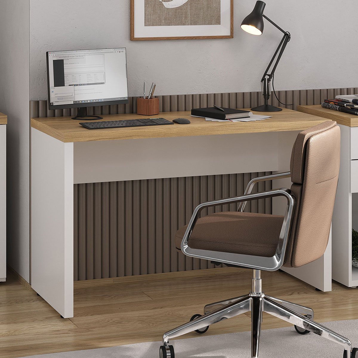 Mesa Escrivaninha para Escritório Loke Olmo/Branco