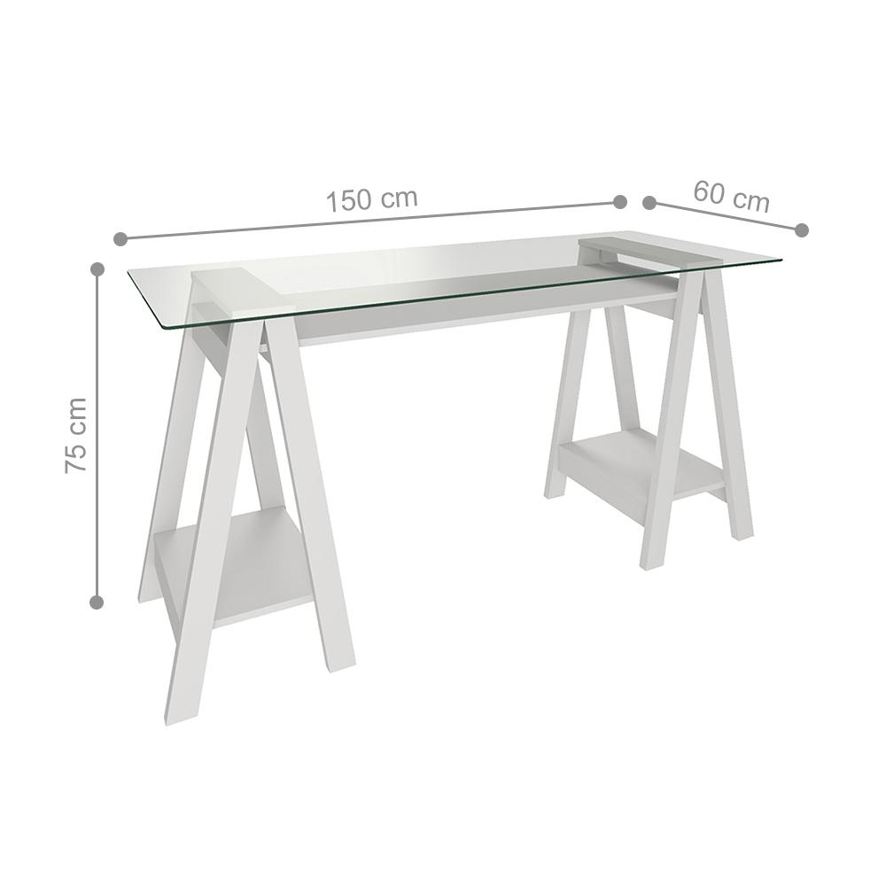 Mesa de Computador com Vidro Louisiana Branco