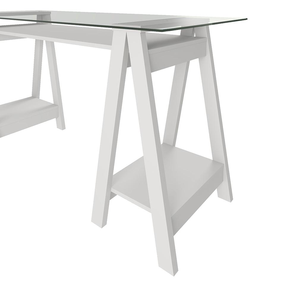 Mesa de Computador com Vidro Louisiana Branco