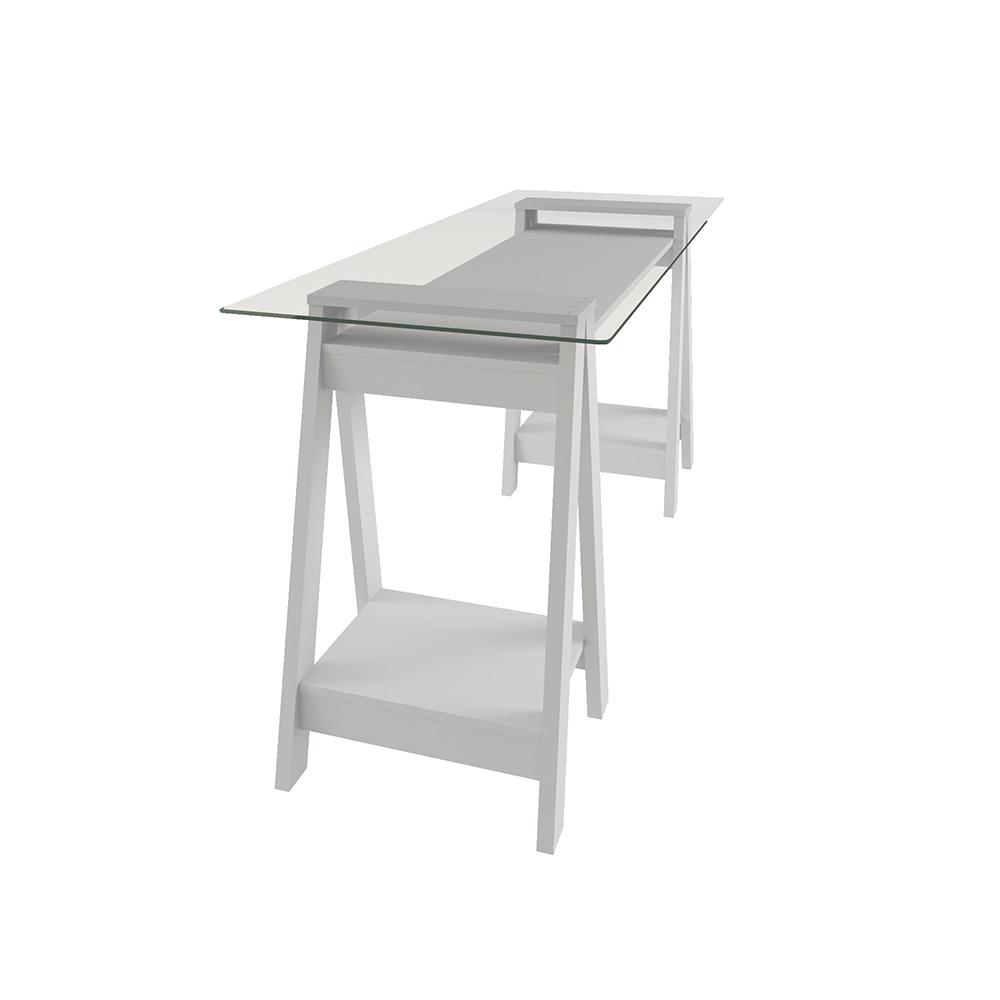 Mesa de Computador com Vidro Louisiana Branco