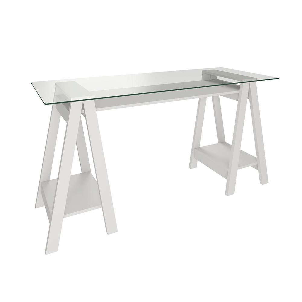 Mesa de Computador com Vidro Louisiana Branco
