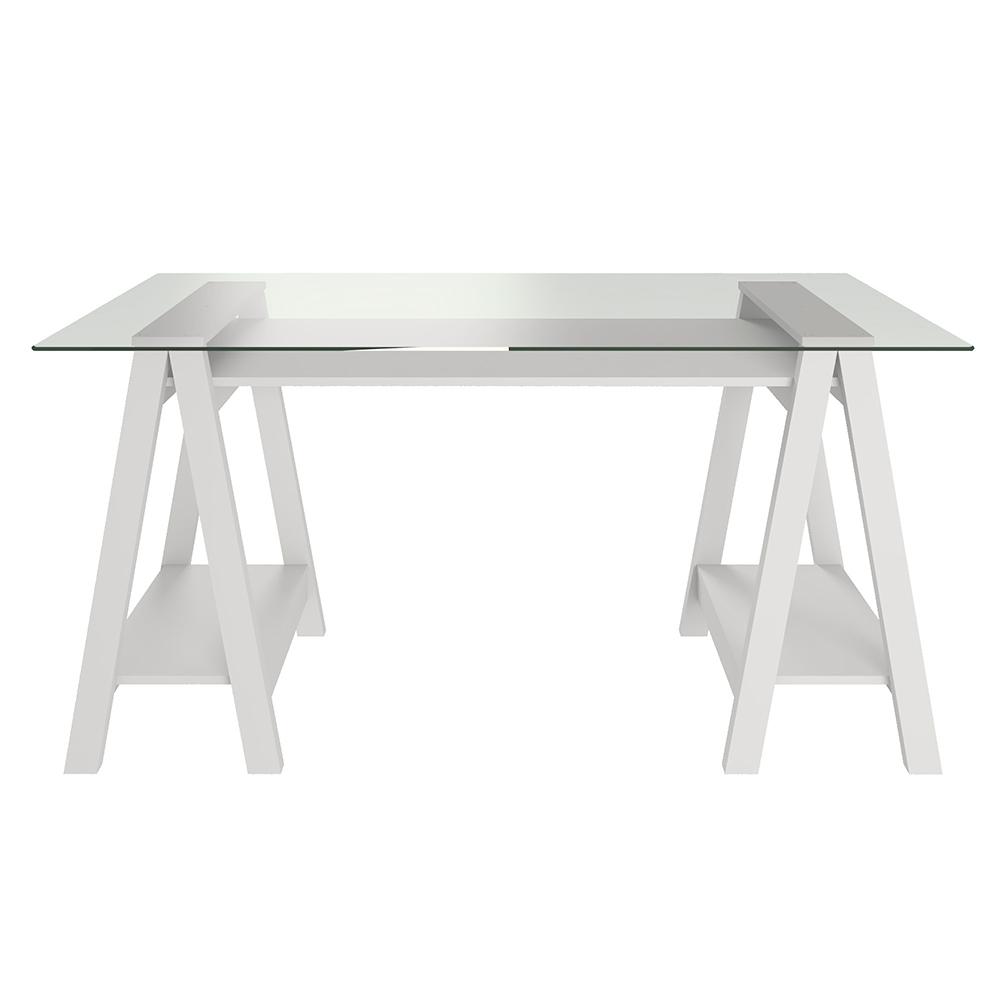 Mesa de Computador com Vidro Louisiana Branco