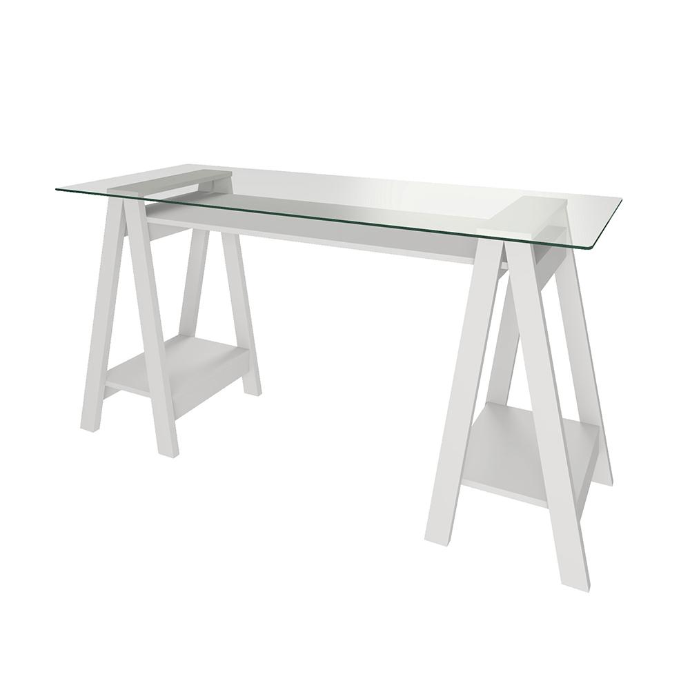 Mesa de Computador com Vidro Louisiana Branco