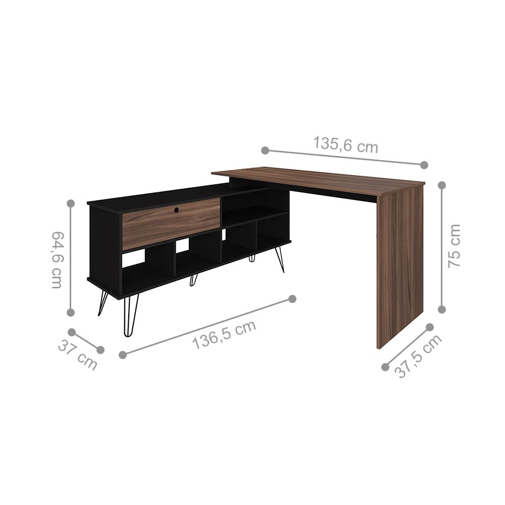 Mesa de Computador em L 1 Porta Colorado Ipê Preto