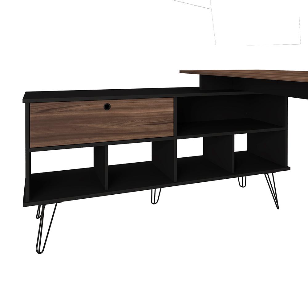 Mesa de Computador em L 1 Porta Colorado Ipê Preto