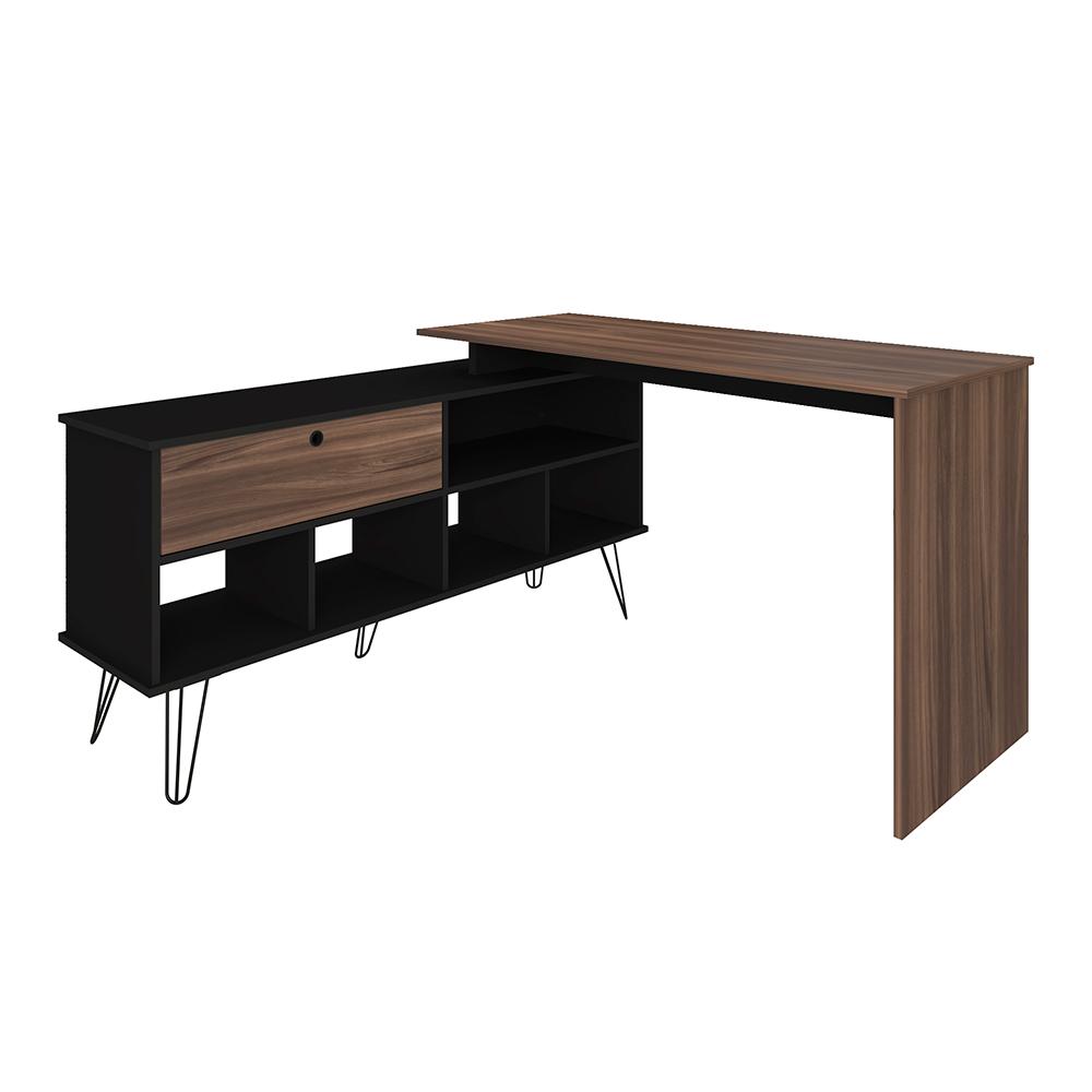 Mesa de Computador em L 1 Porta Colorado Ipê Preto