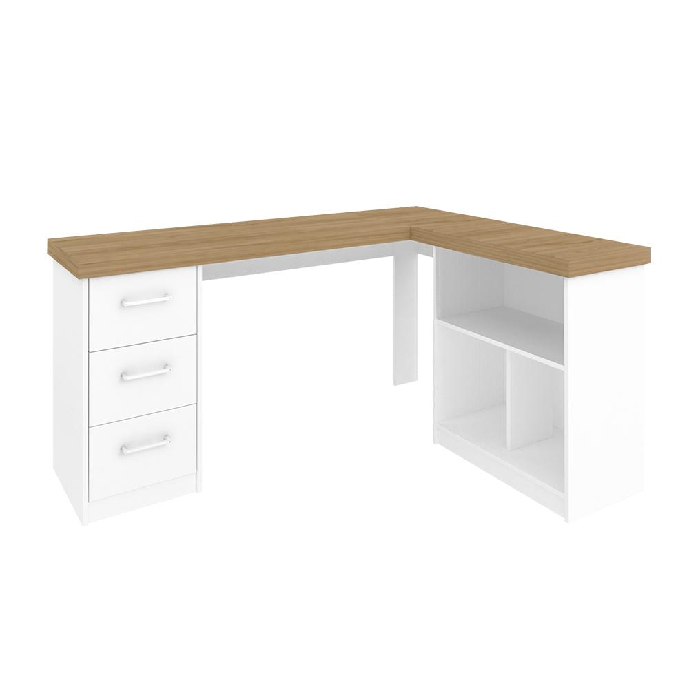 Mesa de Computador em L 3 Gavetas Alaska Olmo Branco