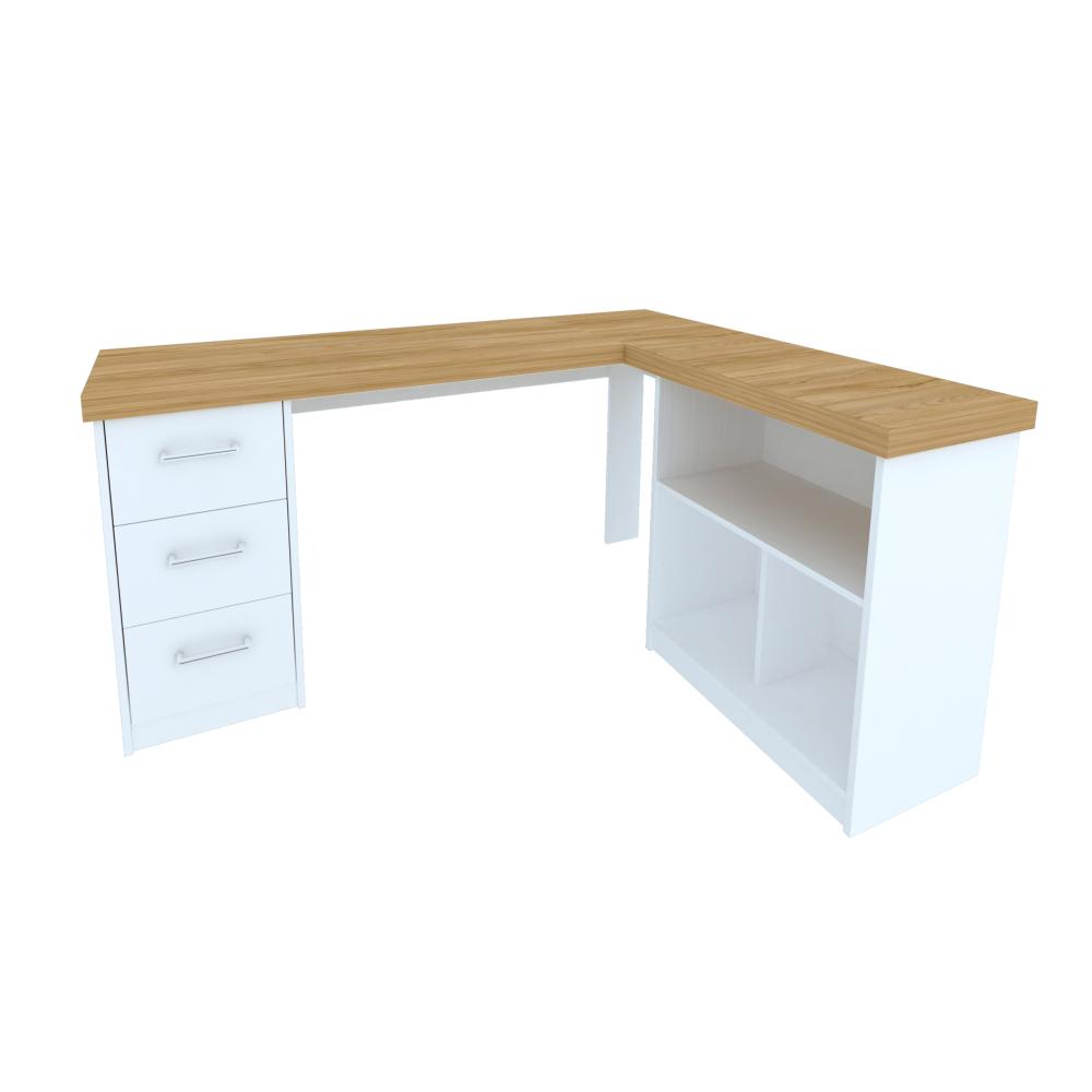 Mesa de Computador em L 3 Gavetas Alaska Olmo Branco
