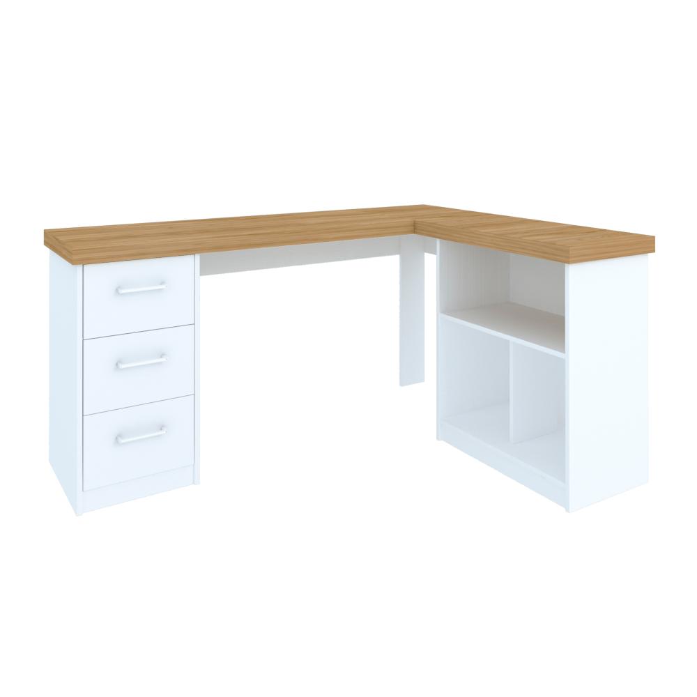 Mesa de Computador em L 3 Gavetas Alaska Olmo Branco