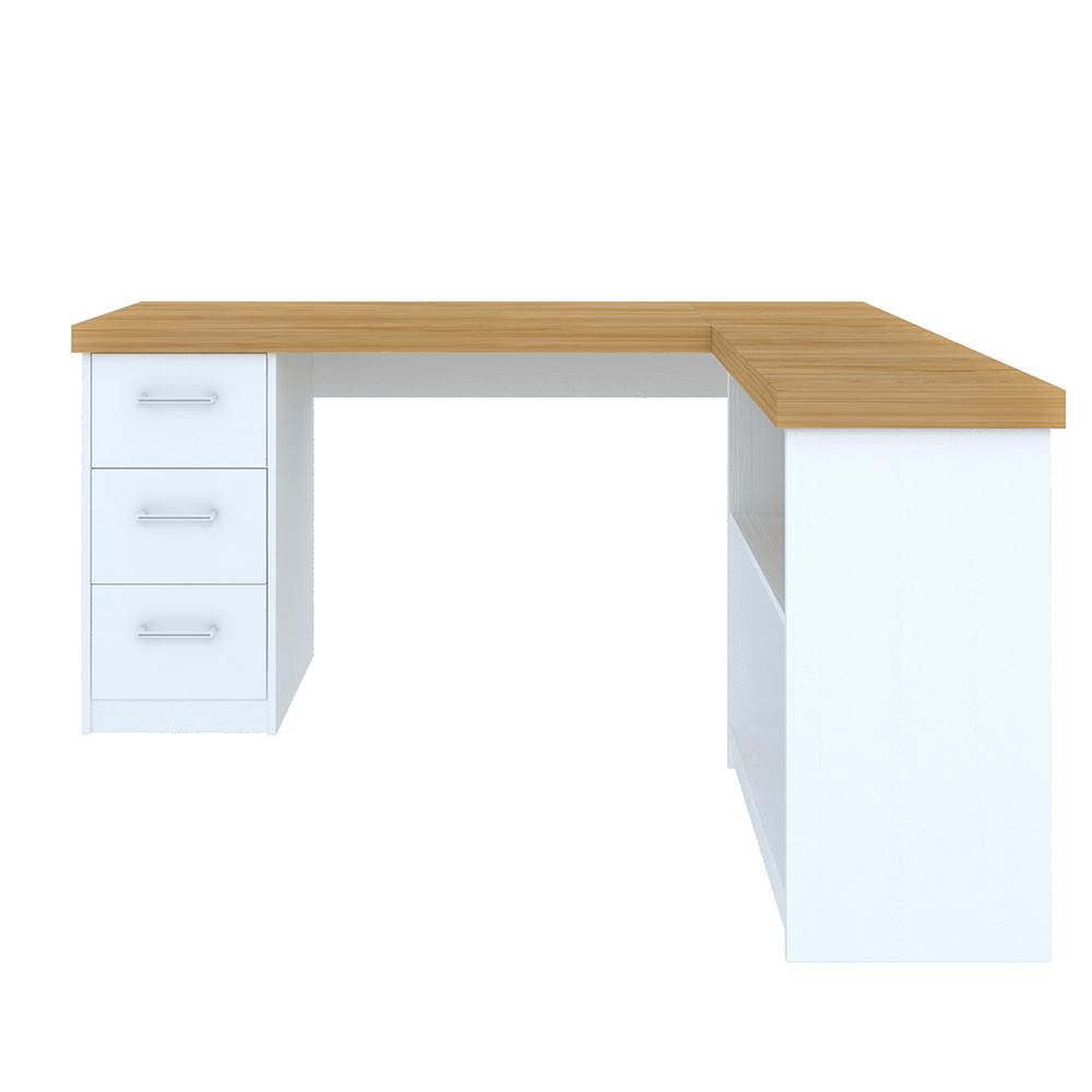 Mesa de Computador em L 3 Gavetas Alaska Olmo Branco