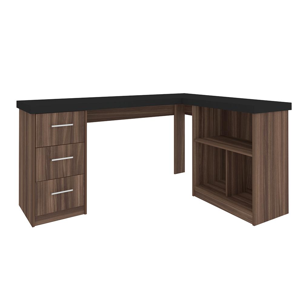 Mesa de Computador em L 3 Gavetas Alaska Preto Ipê
