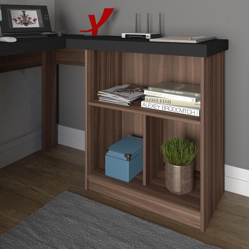 Mesa de Computador em L 3 Gavetas Alaska Preto Ipê