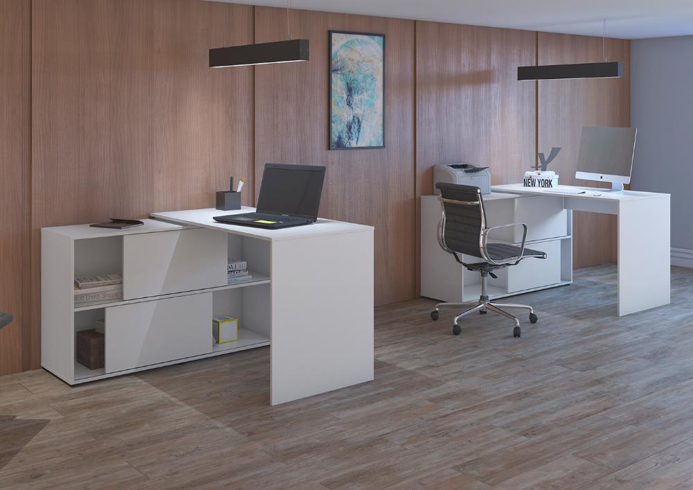 Mesa de Computador em L 4 Nichos Geórgia Branco