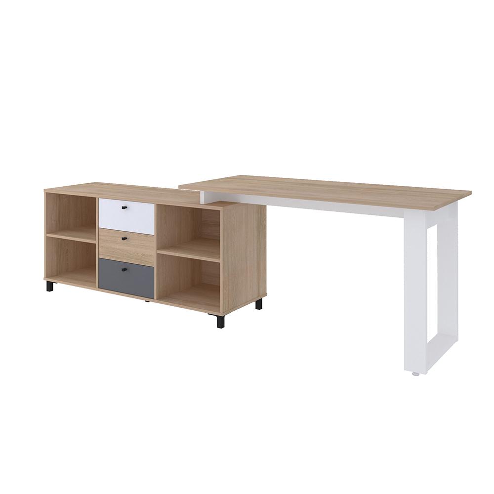 Mesa de Computador em L Barcelona Carvalho Grafito Branco