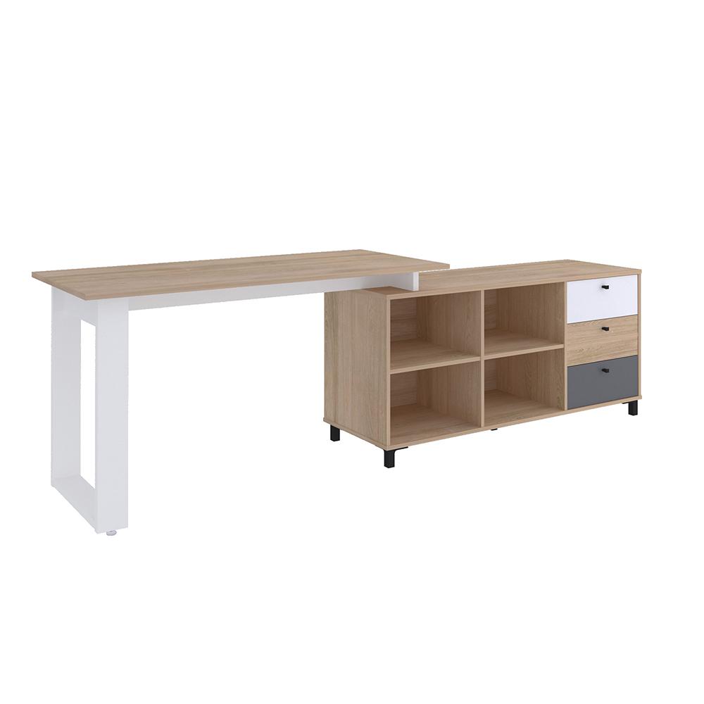 Mesa de Computador em L Barcelona Carvalho Grafito Branco