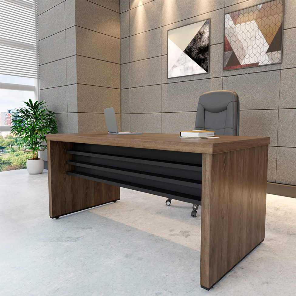 Mesa de Escritório Executiva Marrom e Preta 159 cm