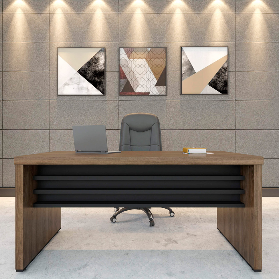 Mesa de Escritório Executiva Marrom e Preta 159 cm