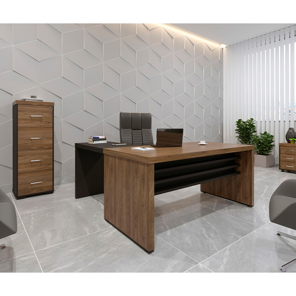 Mesa de Escritório Executiva Marrom e Preta 159 cm