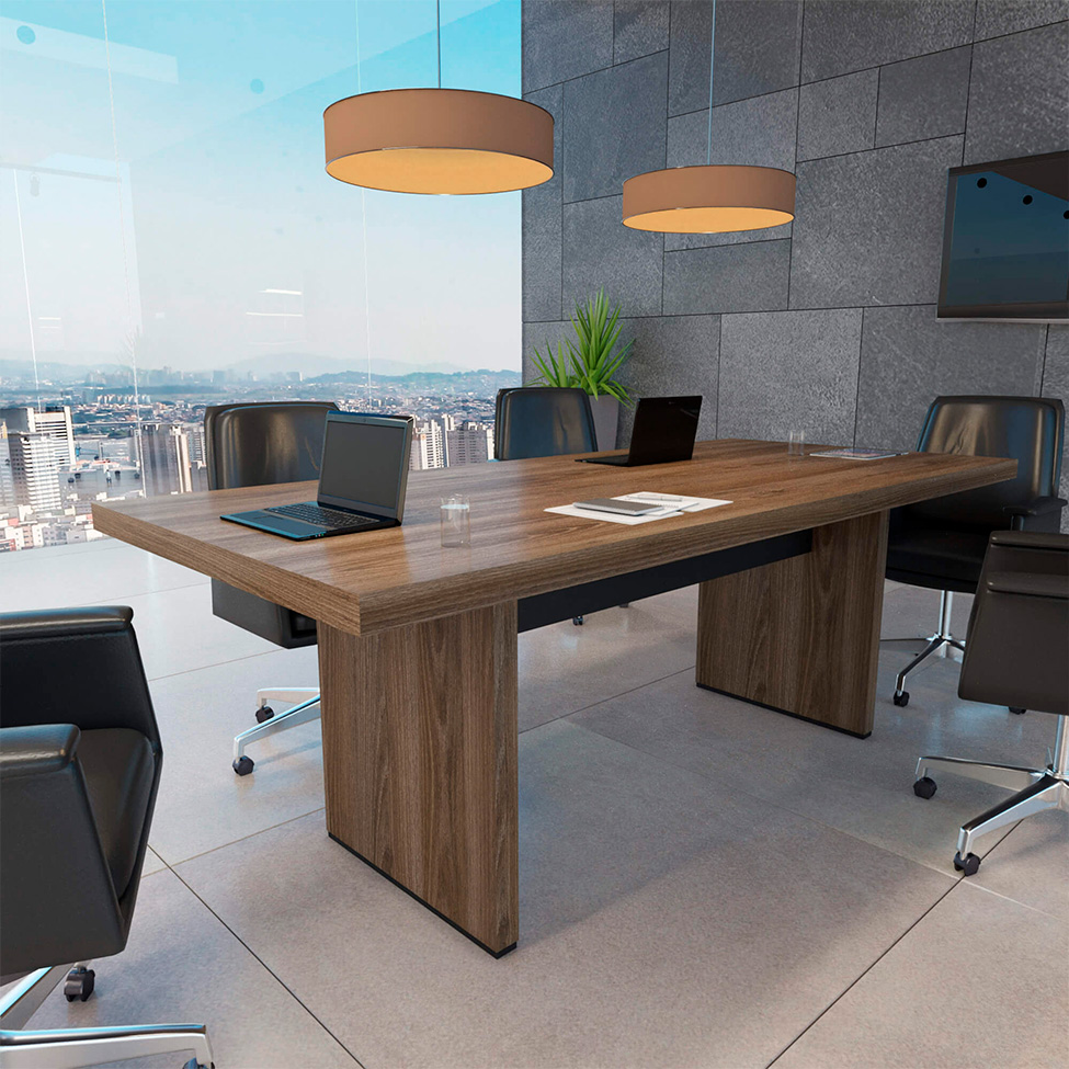 Mesa de Escritório Executiva Marrom e Preta 204 cm