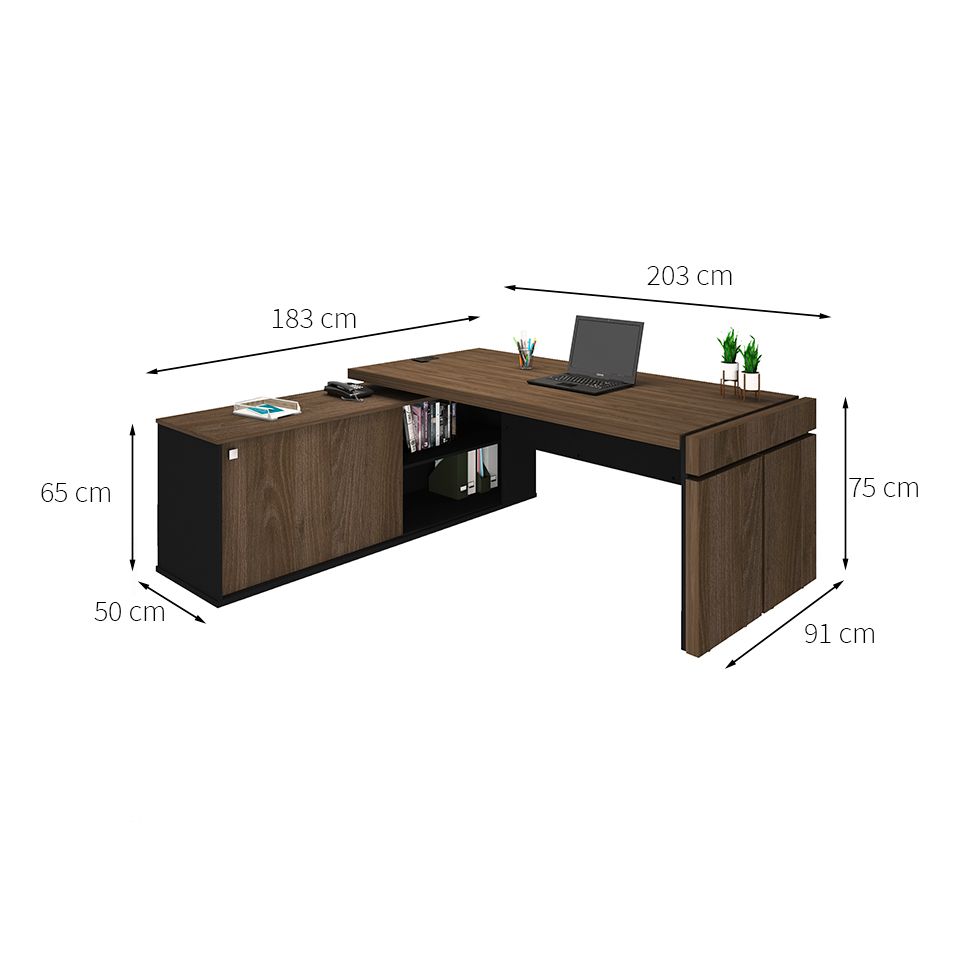 Mesa de Escritório Executivo 1 PT Marrom e Preta