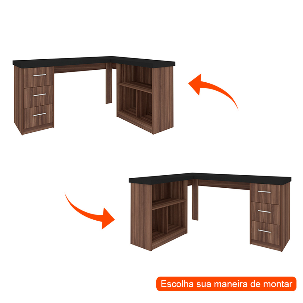 Mesa de Escritório Mali Preta e Ipê