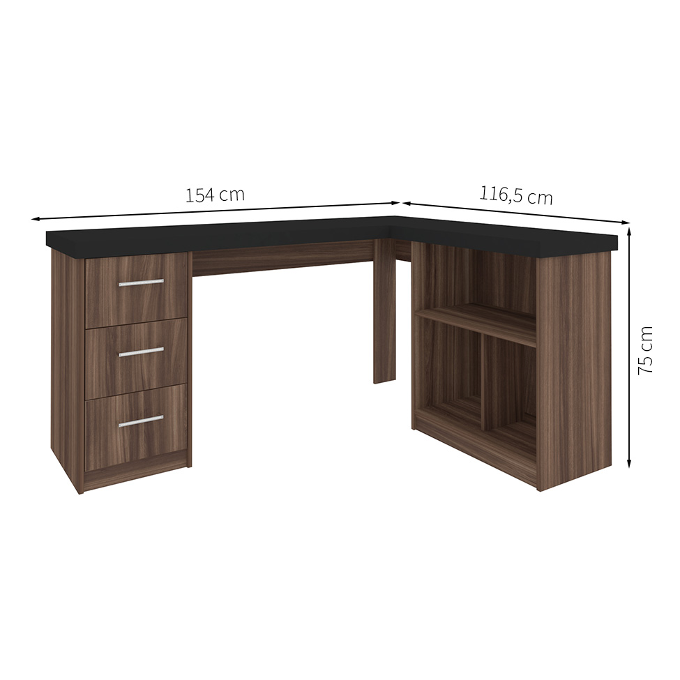 Mesa de Escritório Mali Preta e Ipê