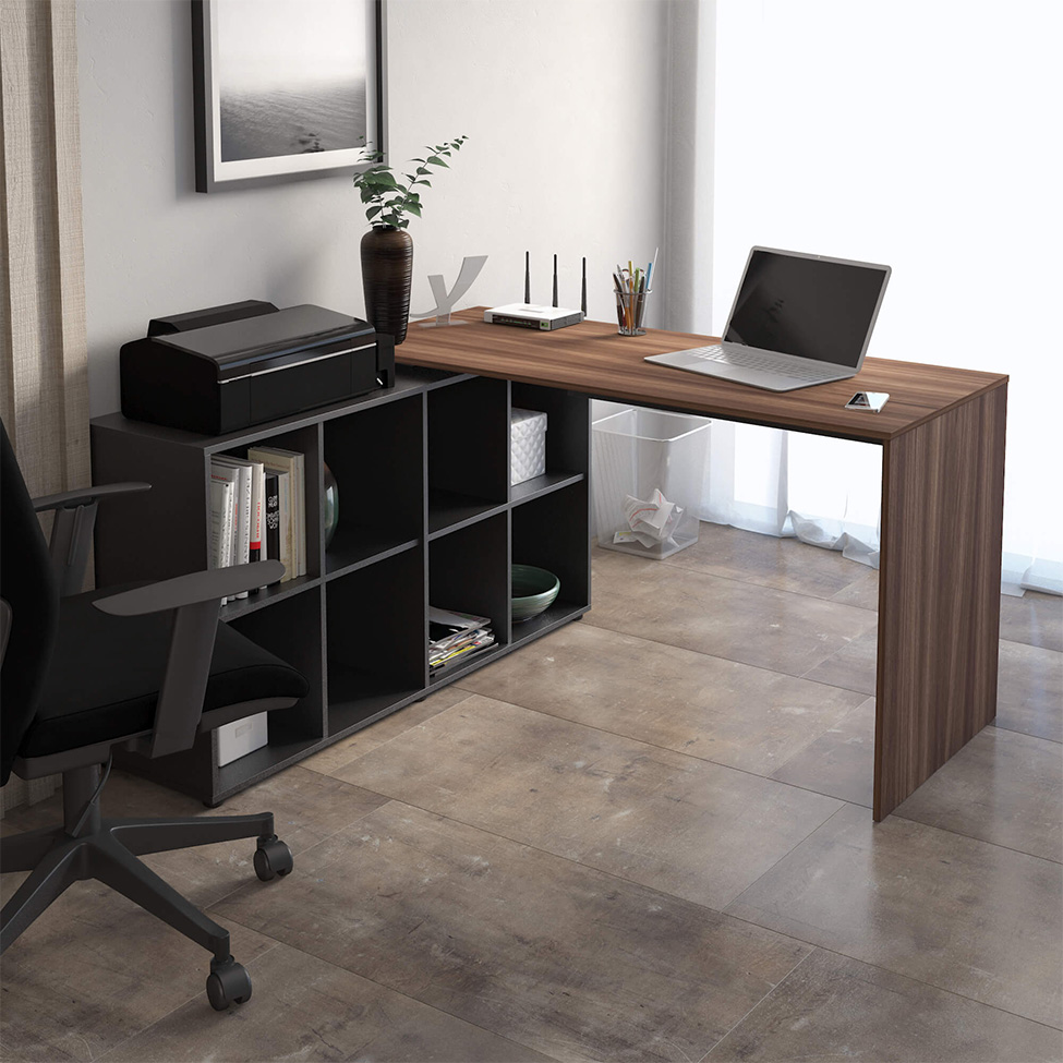Mesa de Escritório Nero Ipê e Preta