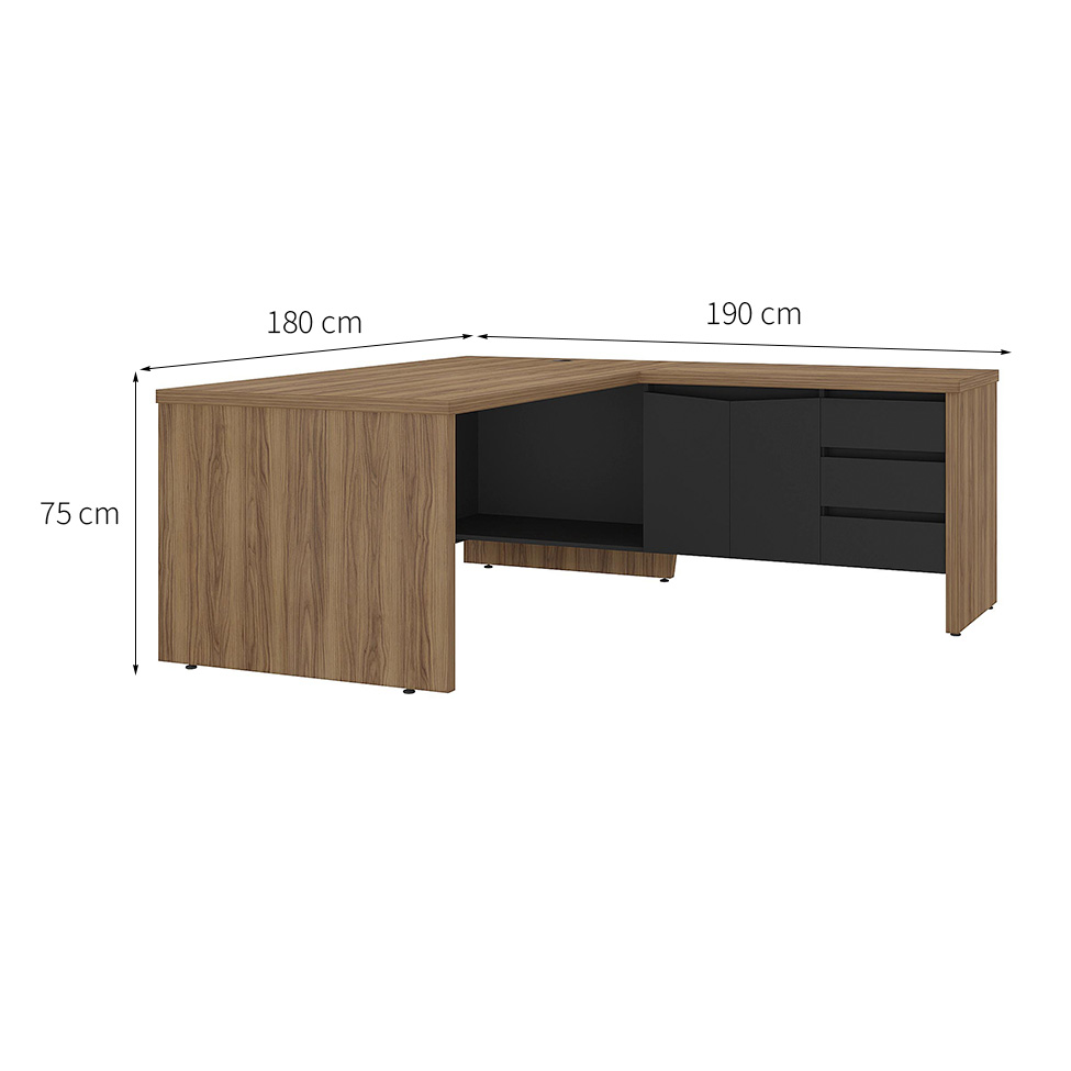 Mesa de Escritório Tebis 2 PT 3 GV Nogal e Preta
