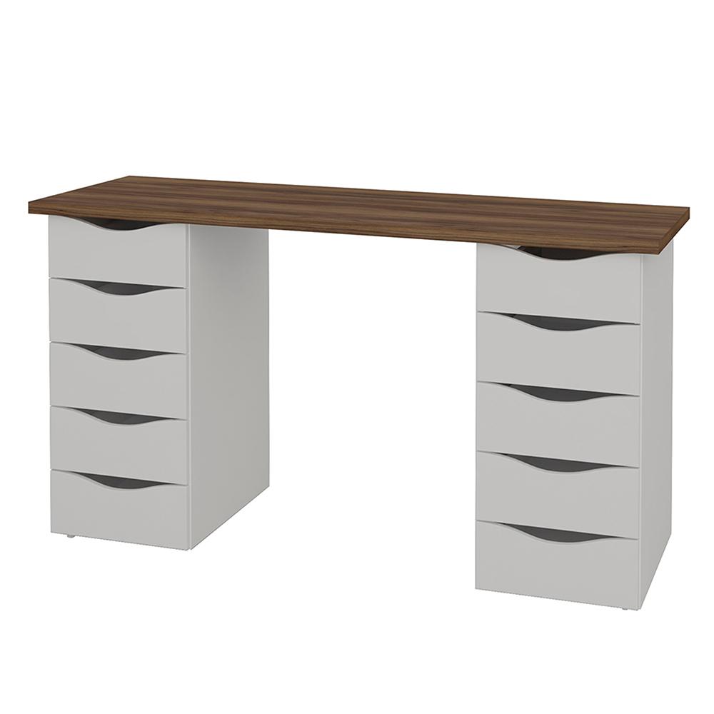 Mesa de Escritório com 10 Gavetas Maryland Nogal Branco
