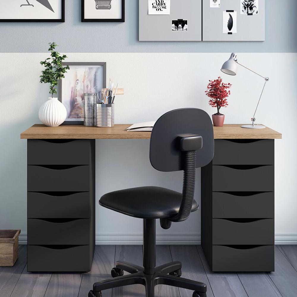 Mesa de Escritório com 10 Gavetas Maryland Nogal Preto