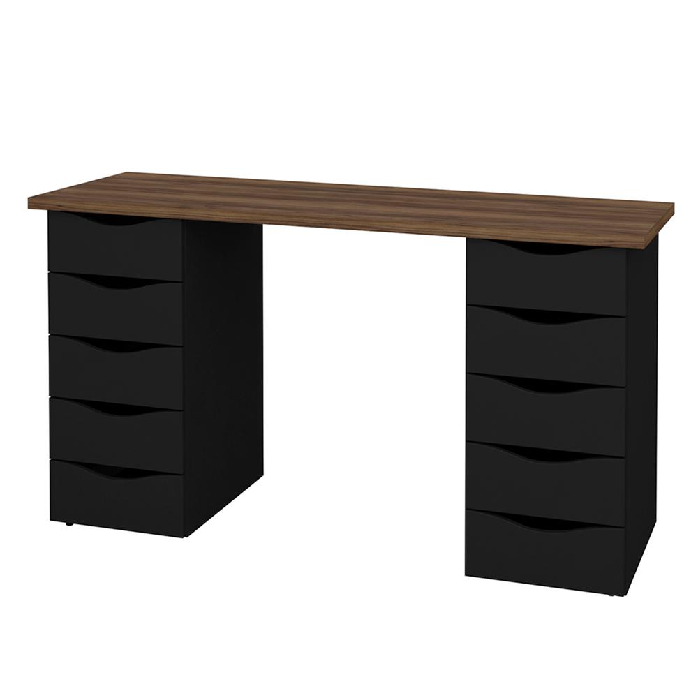 Mesa de Escritório com 10 Gavetas Maryland Nogal Preto