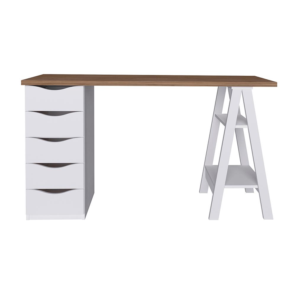 Mesa de Escritório com 5 Gavetas MIssissipi Nogal Branco