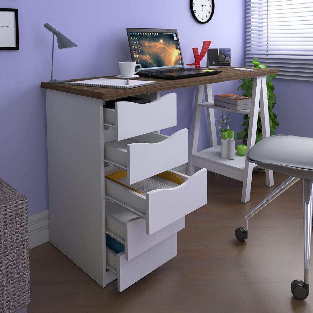 Mesa de Escritório com 5 Gavetas MIssissipi Nogal Branco
