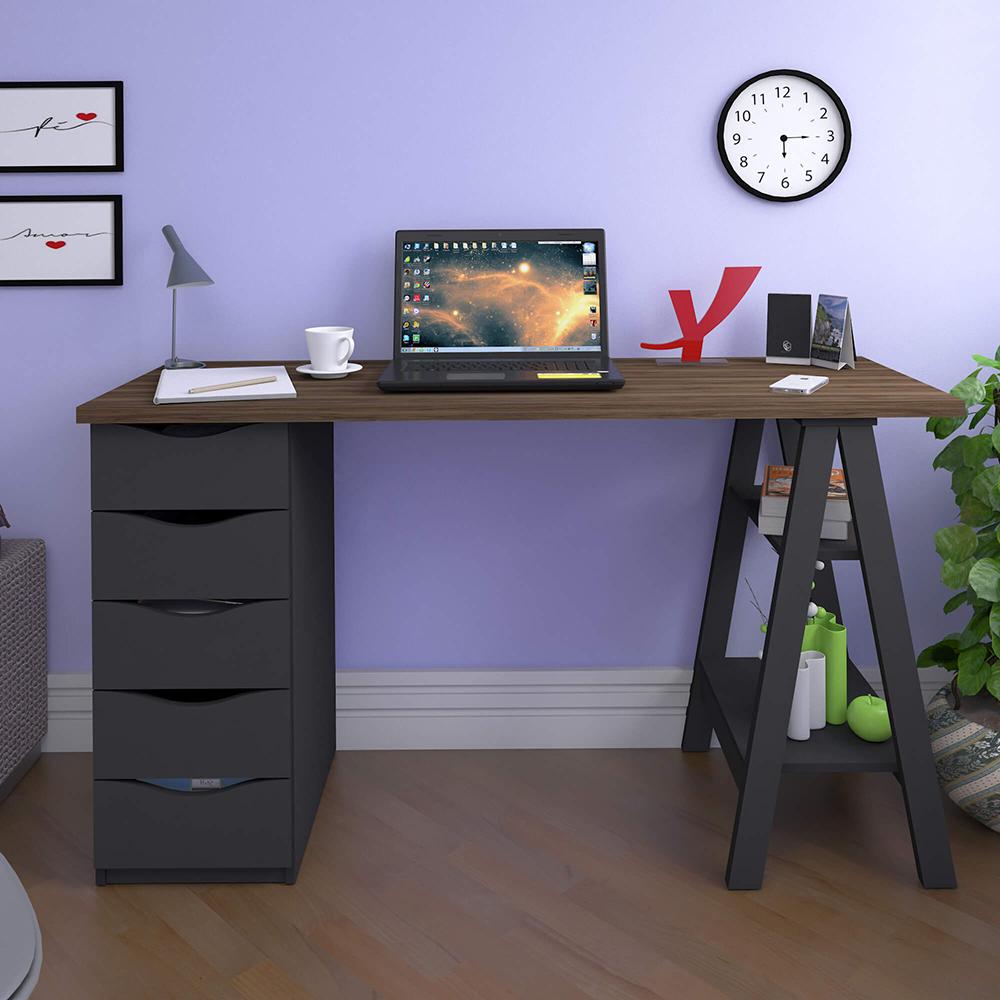 Mesa de Escritório com 5 Gavetas MIssissipi Nogal Preto