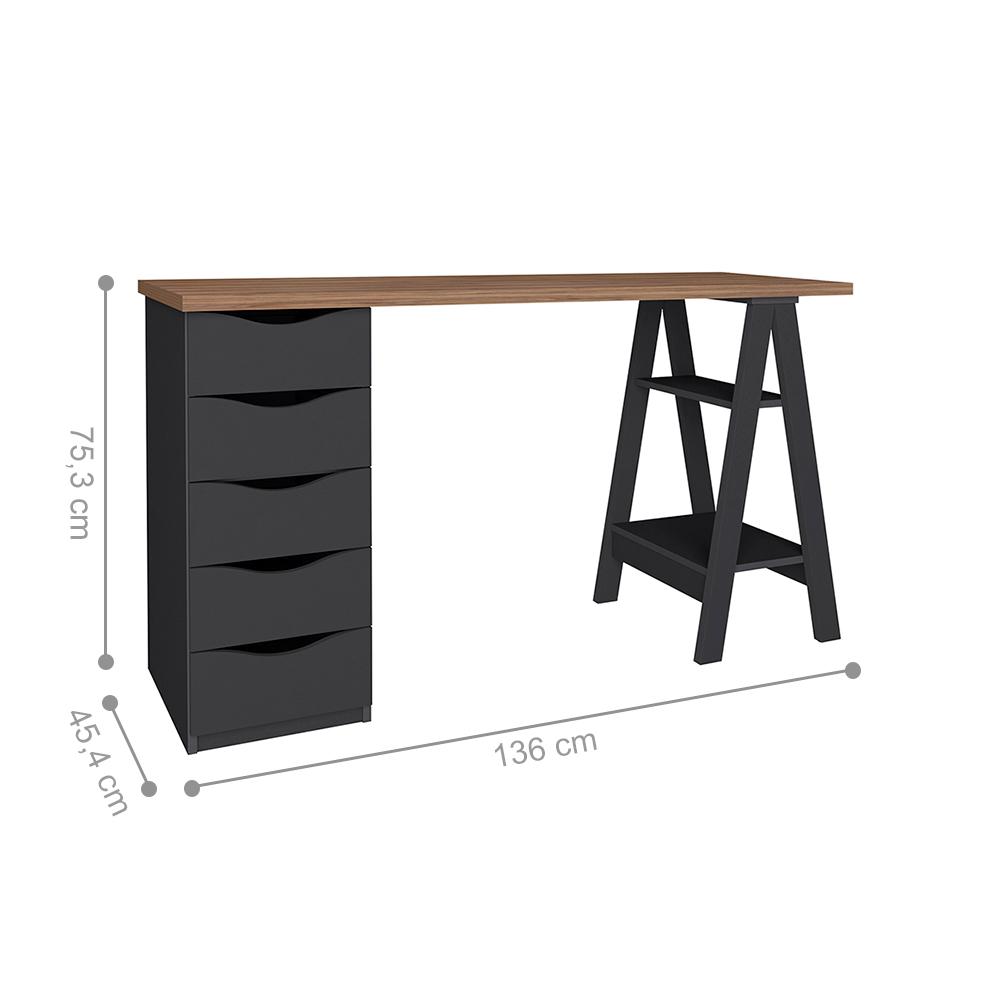 Mesa de Escritório com 5 Gavetas MIssissipi Nogal Preto