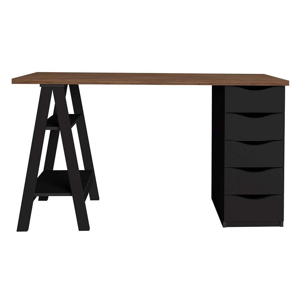 Mesa de Escritório com 5 Gavetas MIssissipi Nogal Preto