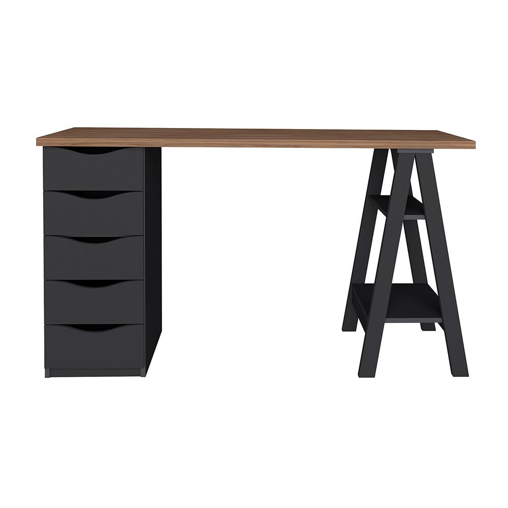 Mesa de Escritório com 5 Gavetas MIssissipi Nogal Preto