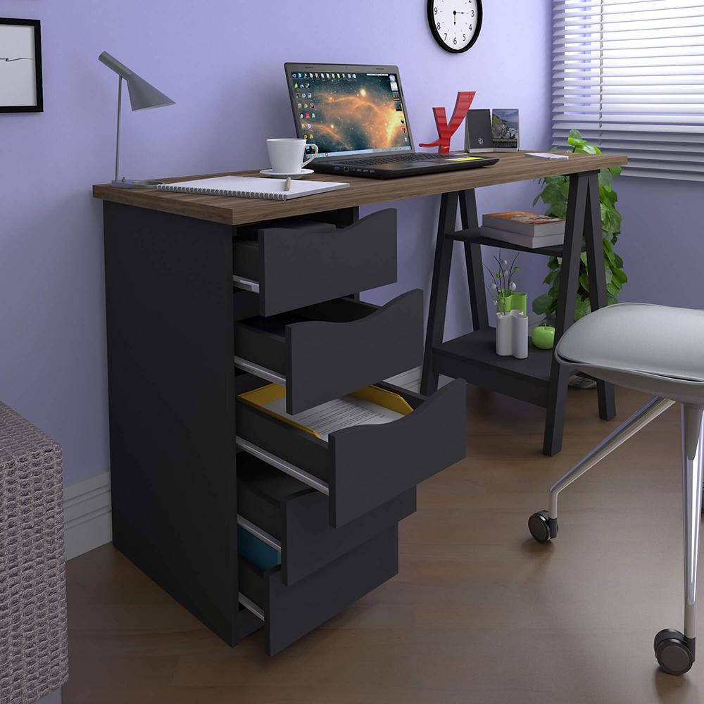 Mesa de Escritório com 5 Gavetas MIssissipi Nogal Preto