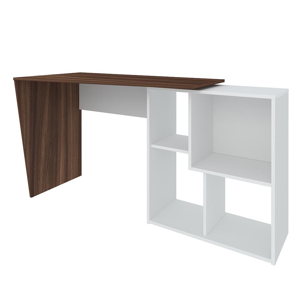 Mesa de Escritório em L 4 Nichos Illinois Ipê Branco