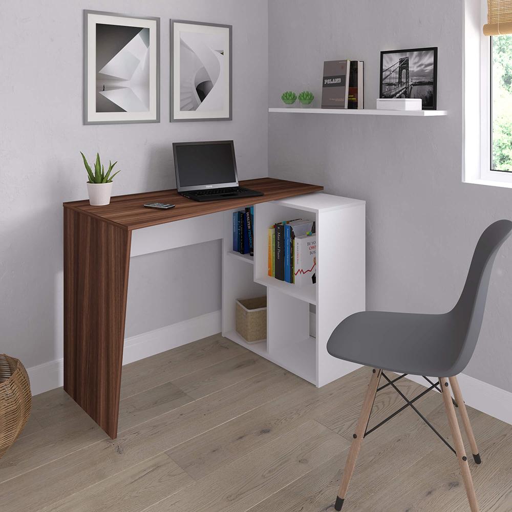 Mesa de Escritório em L 4 Nichos Indiana Ipê Branco