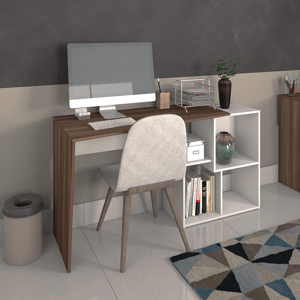 Mesa de Escritório em L 4 Nichos Indiana Ipê Branco
