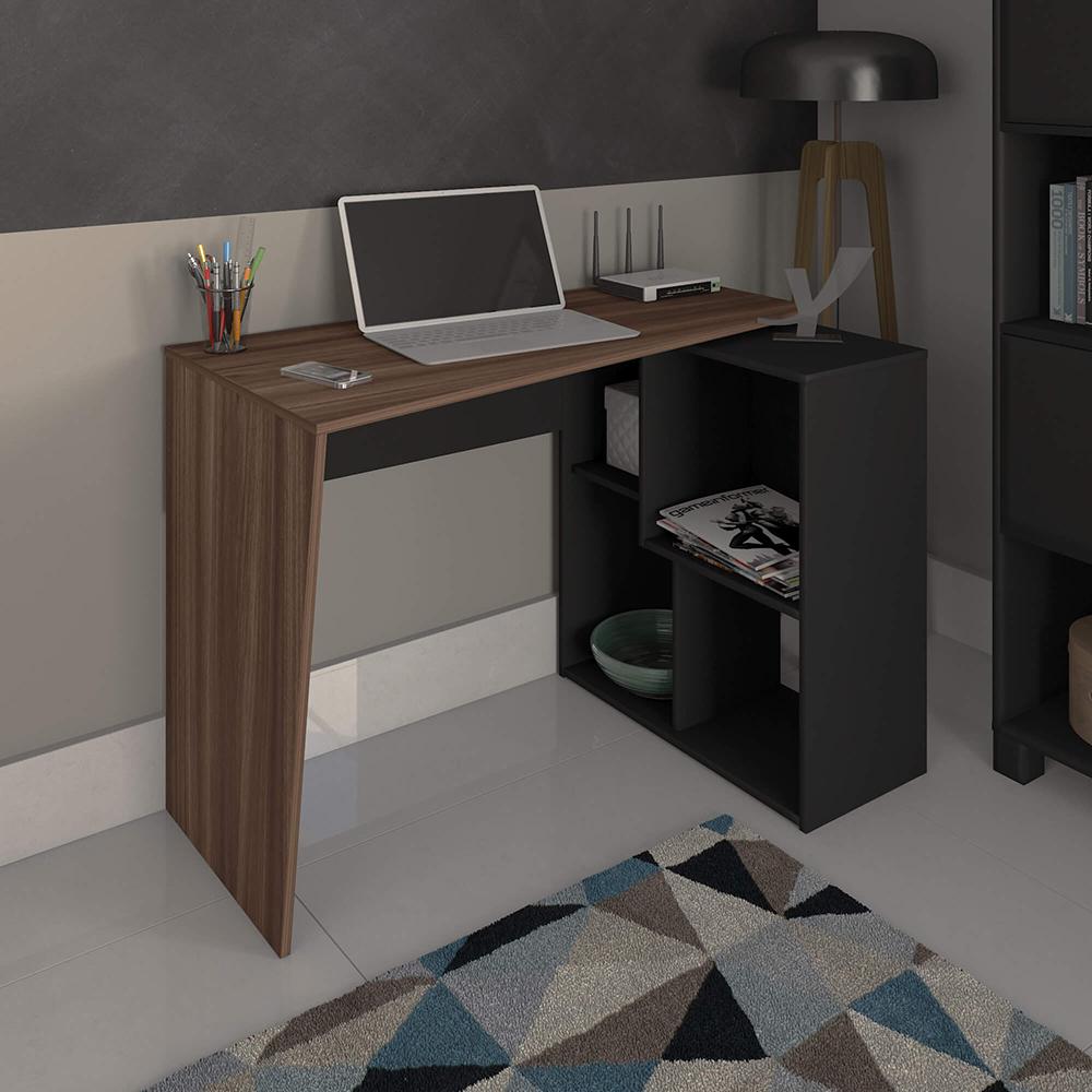 Mesa de Escritório em L 4 Nichos Indiana Ipê Preto