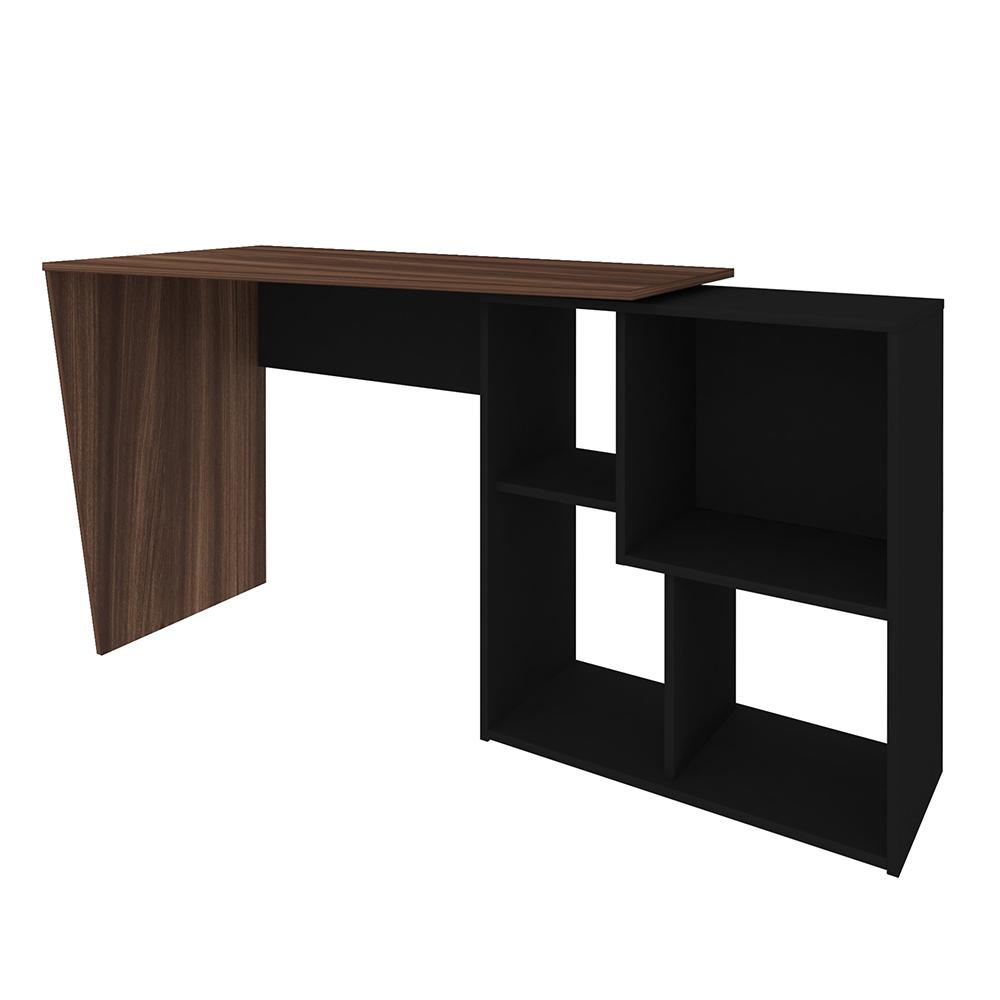 Mesa de Escritório em L 4 Nichos Indiana Ipê Preto
