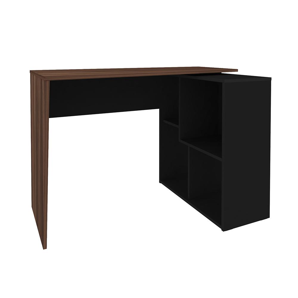 Mesa de Escritório em L 4 Nichos Indiana Ipê Preto