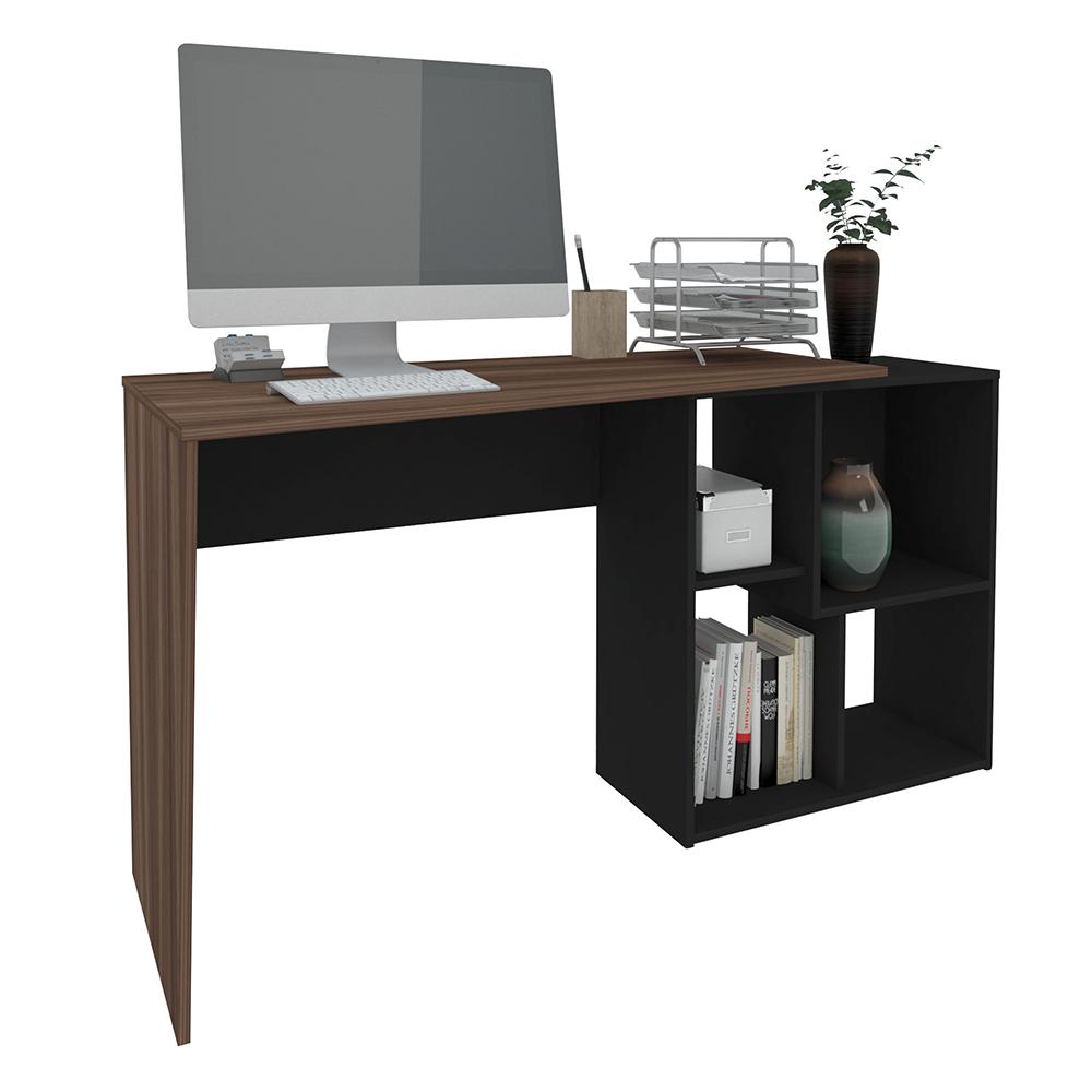 Mesa de Escritório em L 4 Nichos Indiana Ipê Preto